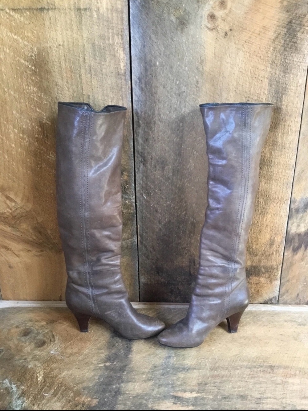 Frye Tall Over-the-Knee Leather Boots in Taupe